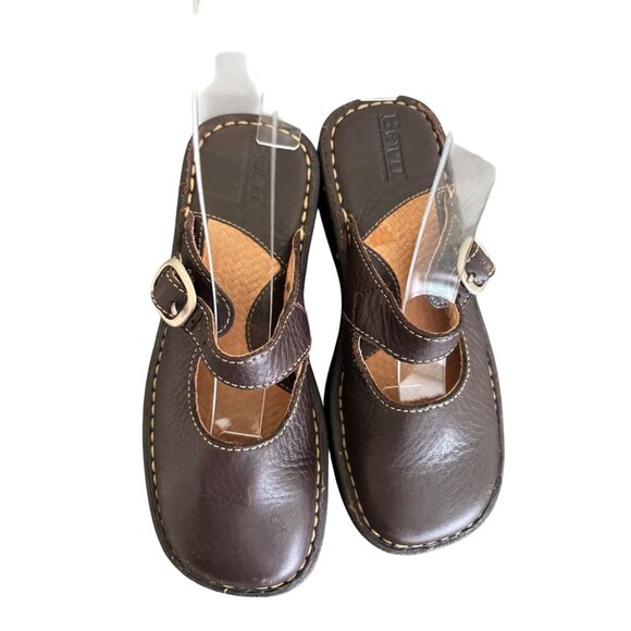 Born Girls Brown Leather Mary Jane Clogs Adjustable Buckle Strap Comfort - Picture 5 of 14